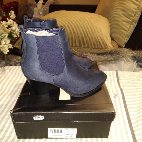 Sociology Navy Blue "Chelsea" Faux Suede Boots - Picture 3 of 5